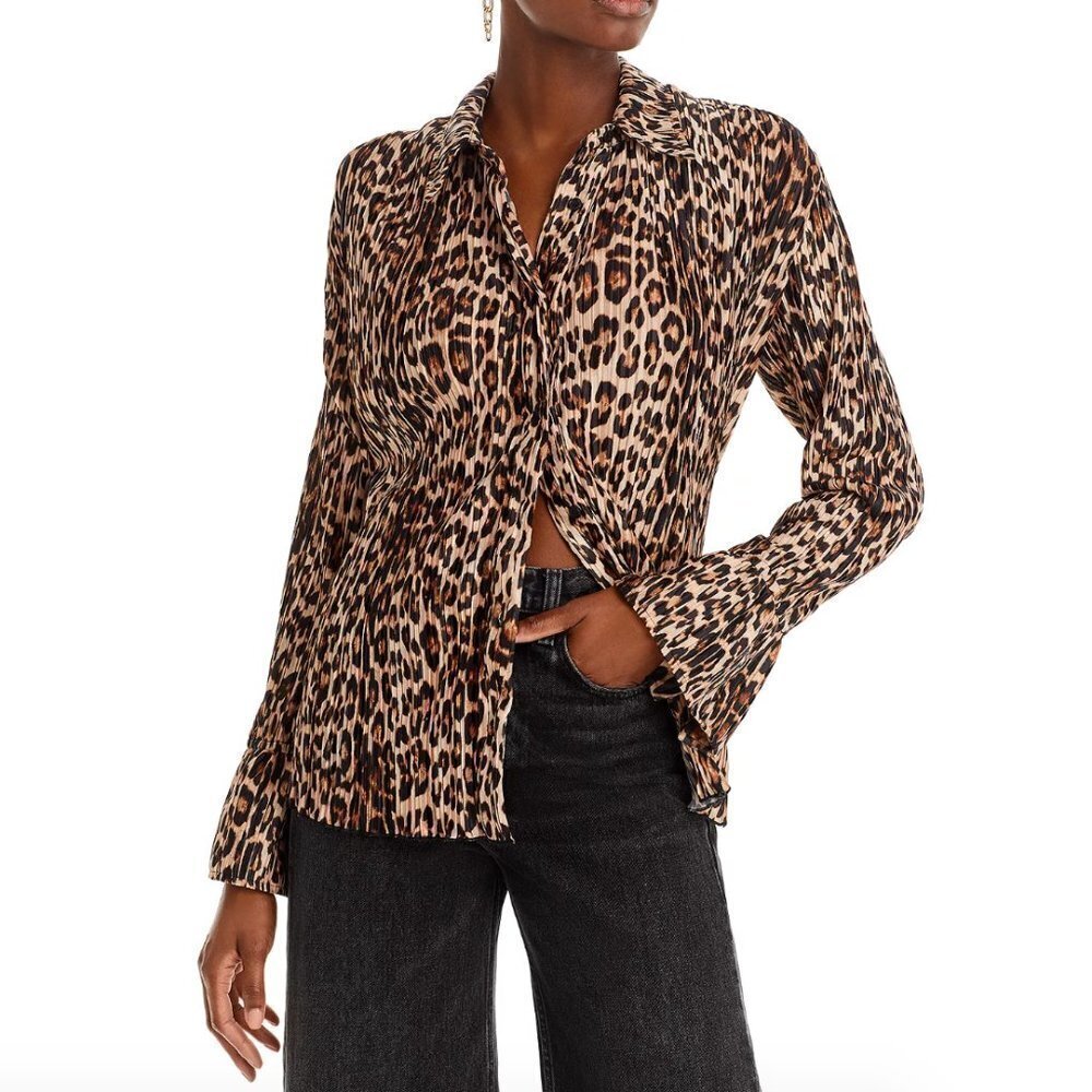 Good American Always Fits Plissé Leopard Print Blouse